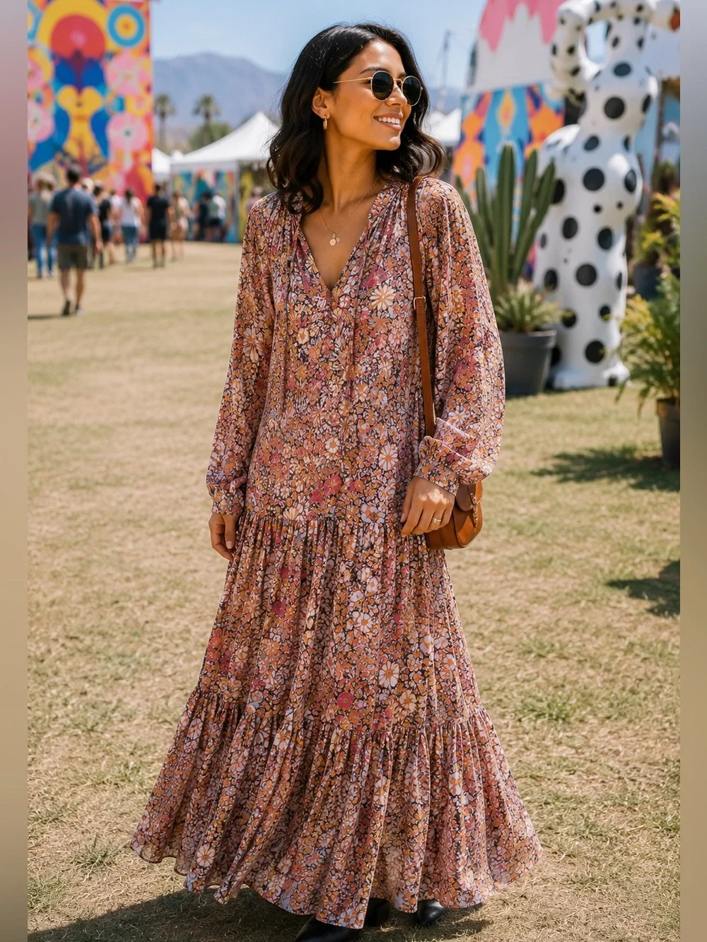 FREE PEOPLE Feeling Groovy Floral Colorful Long Sleeve Maxi Dress Size Small